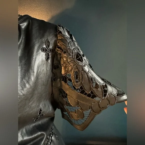 Anthropologie Somerset Black Faux Leather and Lace Maxi Dress - Picture 7 of 11